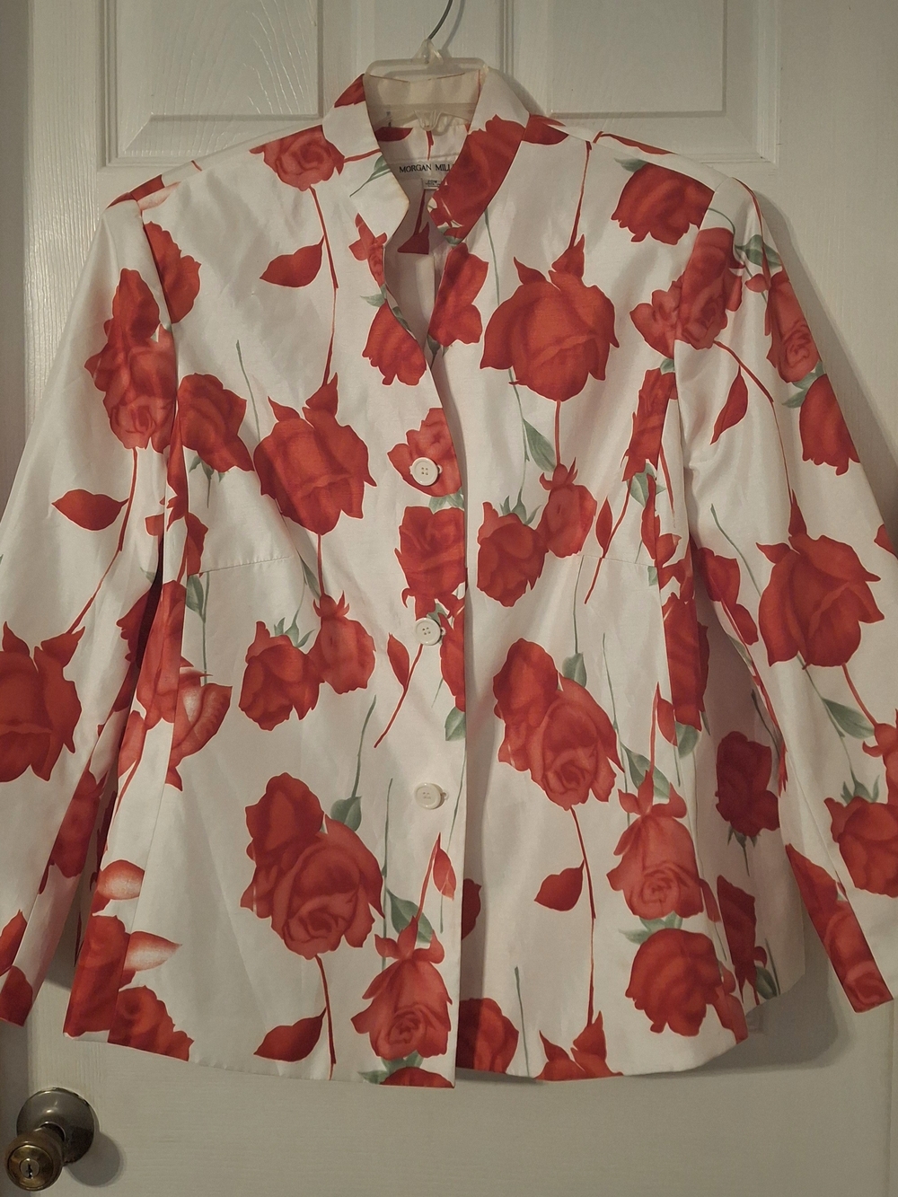 Morgan Miller White Blazer with Red Rose Print